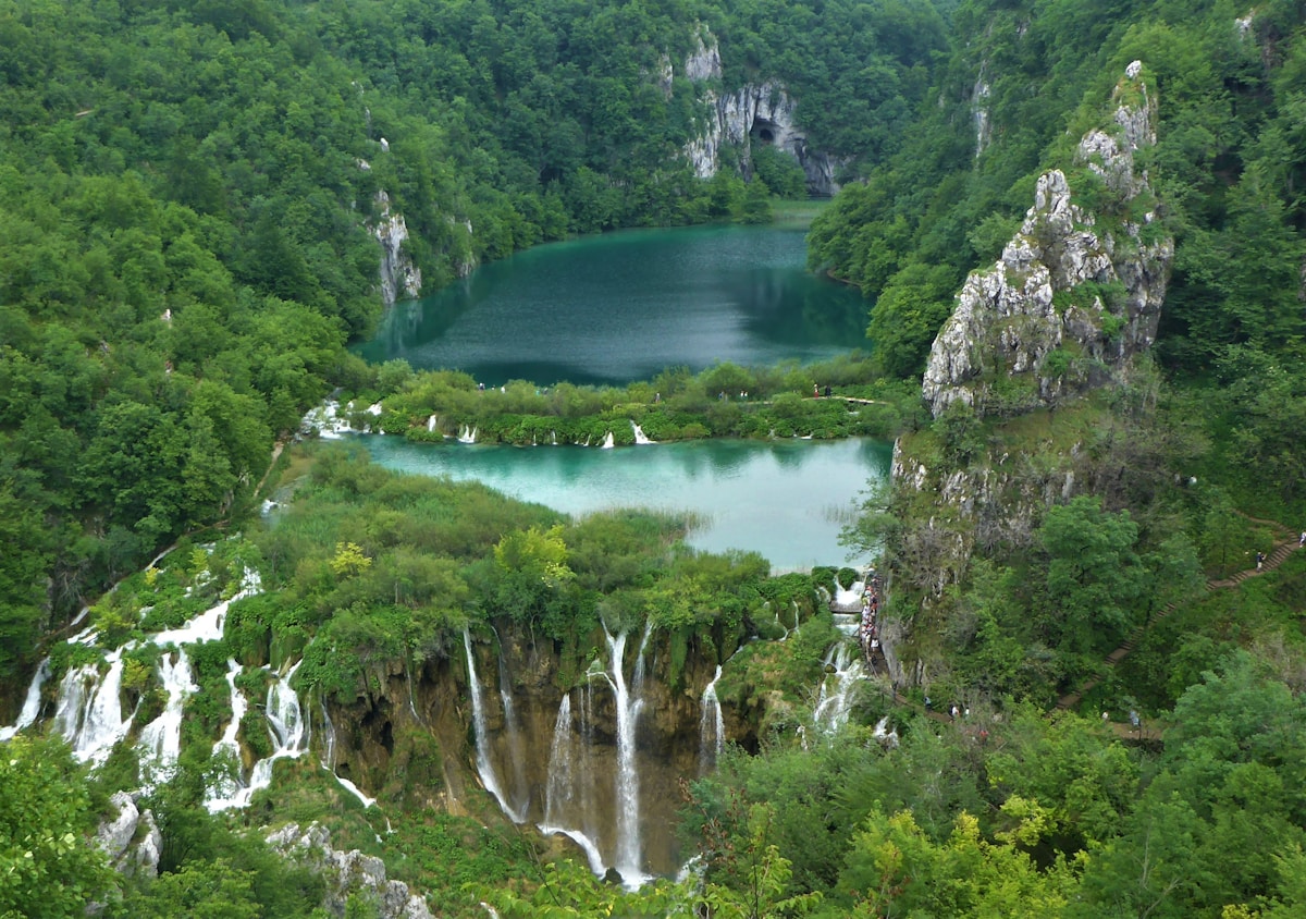 Waterfalls and green forest at Plitvice Lakes National Park, Croatia