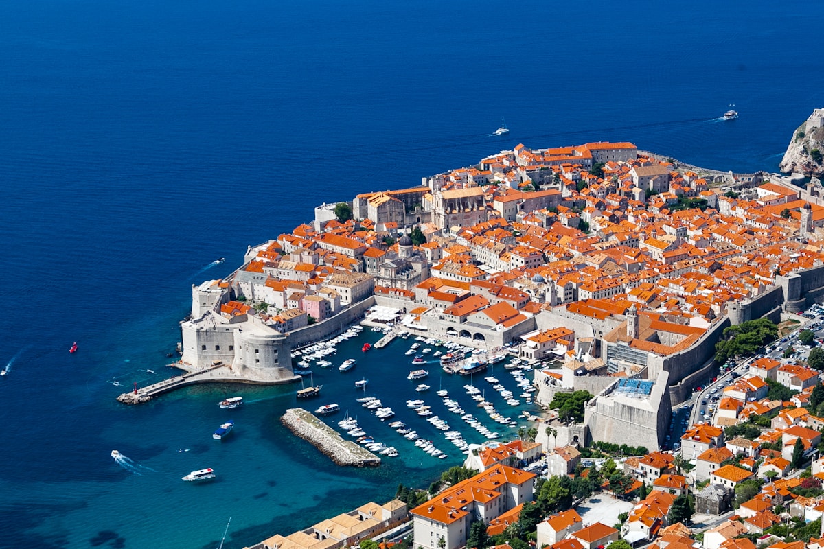 Historic Balkan cityscape with old buildings and cobblestone streets