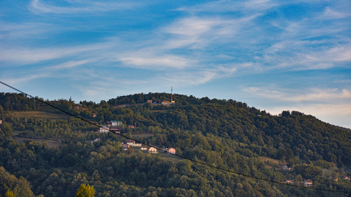 Forested hillside above Banja Luka with the Banj Brdo tower visible, Bosnia and Herzegovina