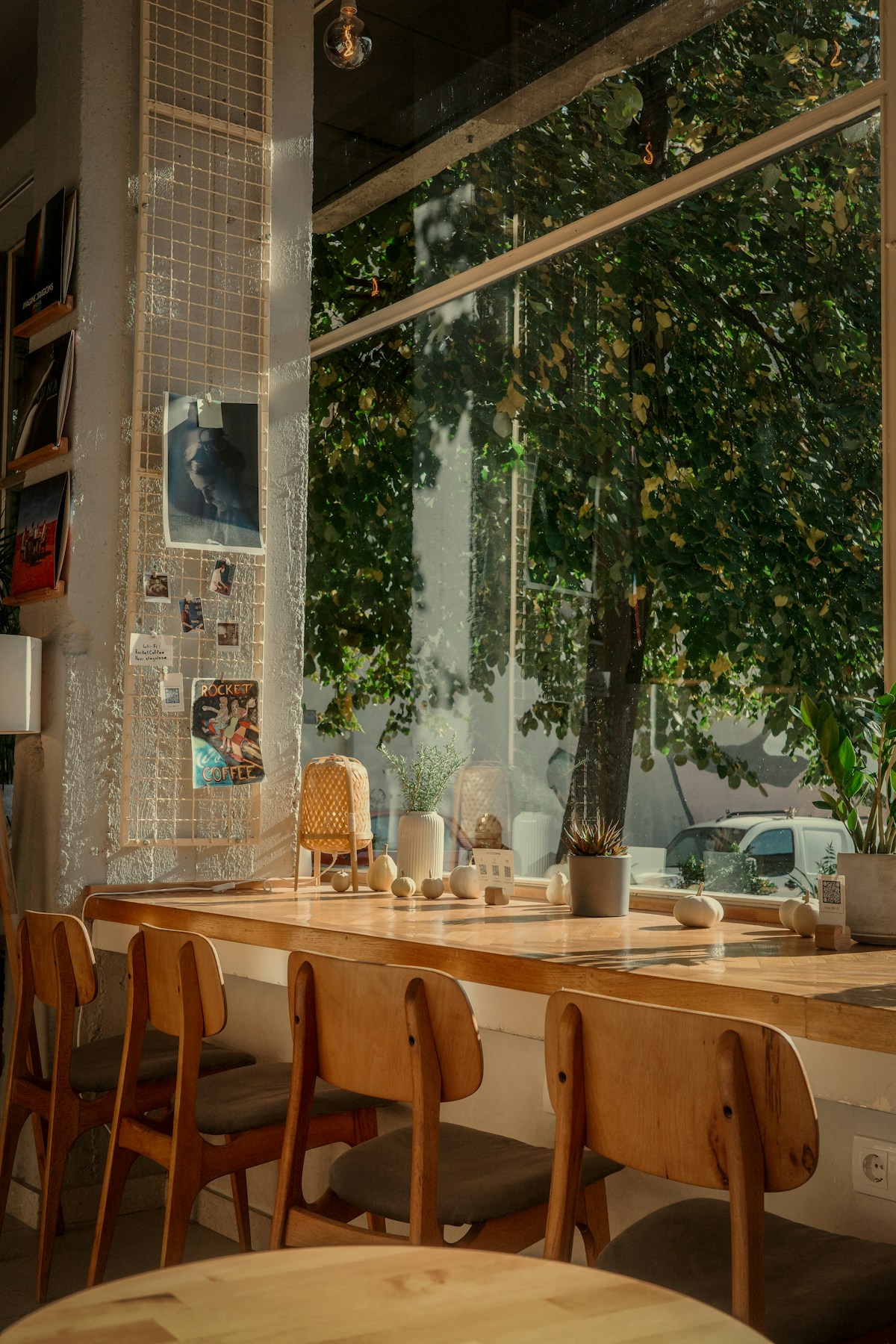 Cafe interior with table and chairs in Belgrade, Serbia