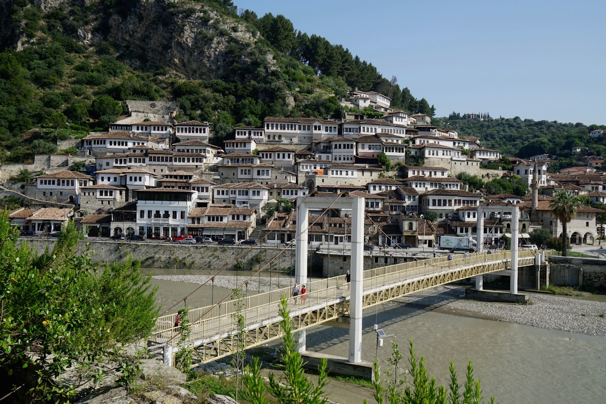 Berat old town with bridge over the Osum River, Albania