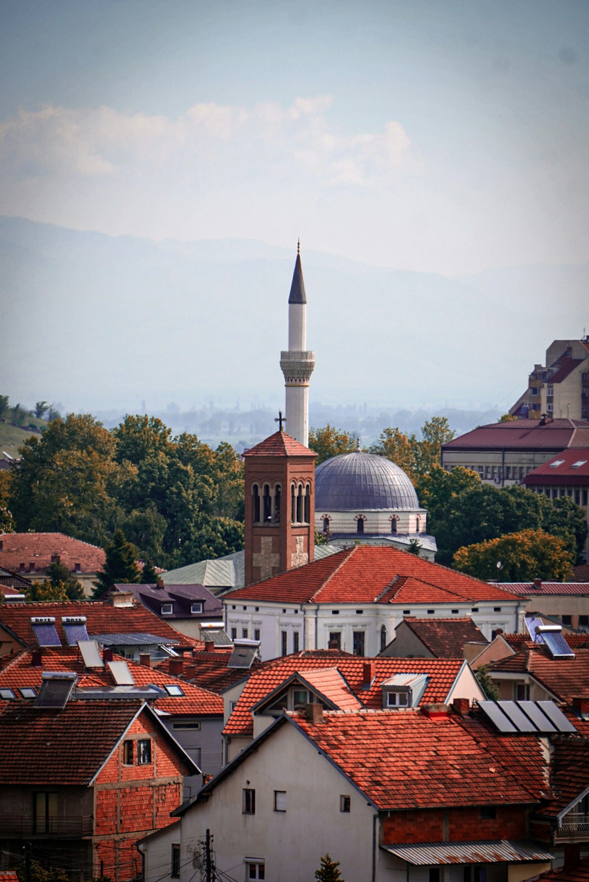 Mosque stands tall amidst the city skyline, Bitola, North Macedonia