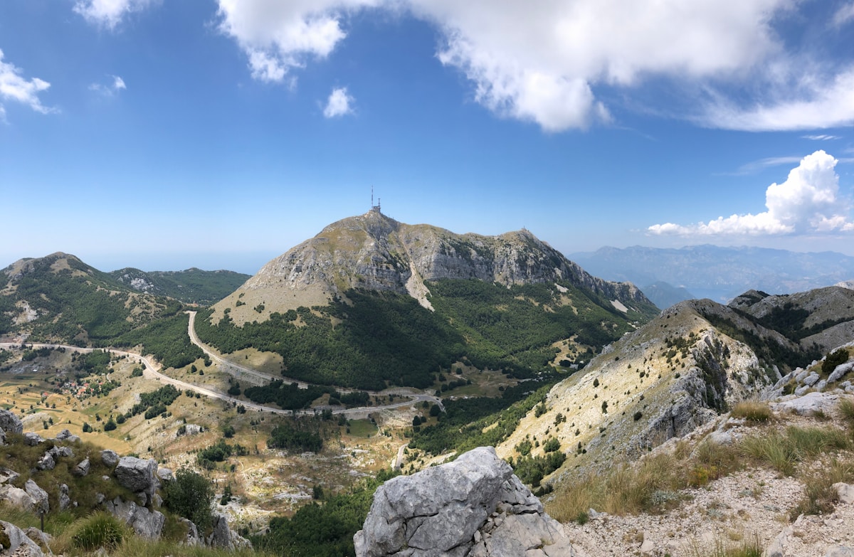Cetinje, Montenegro old capital with royal palace and mountains