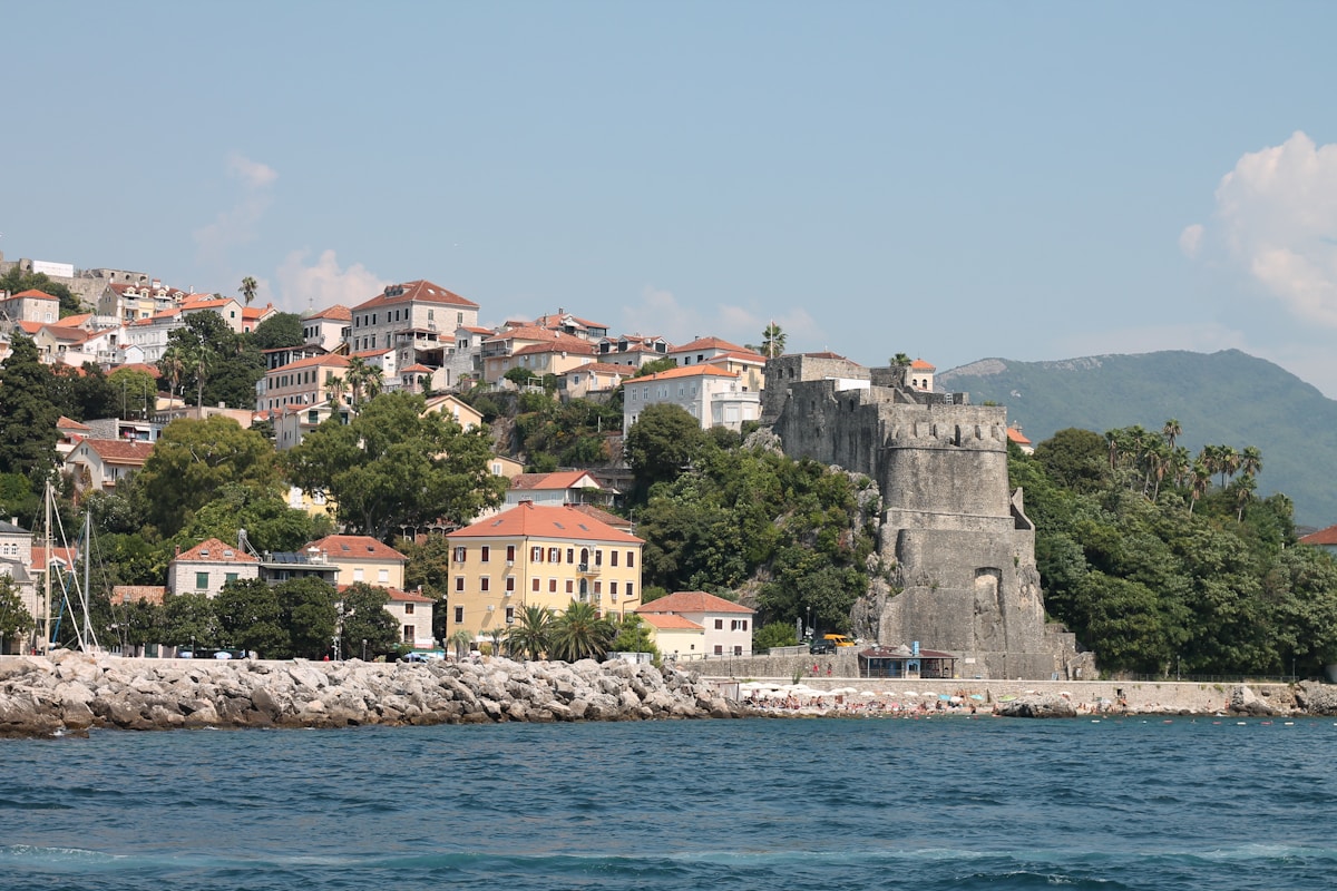 Herceg Novi old town viewed from the sea, Montenegro