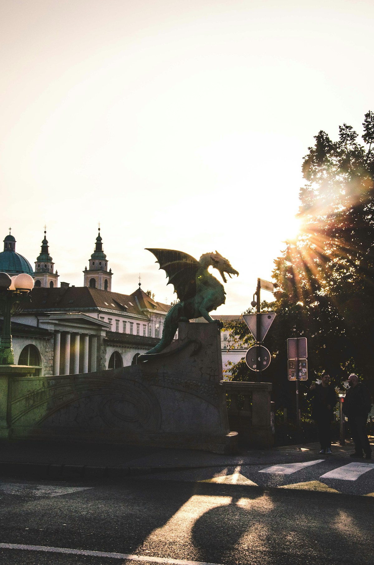 Dragon Bridge in Ljubljana at golden hour, Slovenia