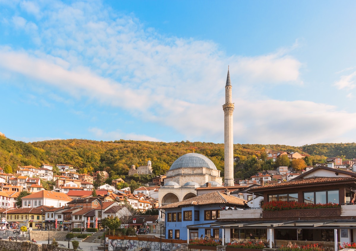 Prizren old town with the Sinan Pasha Mosque and Ottoman bridge