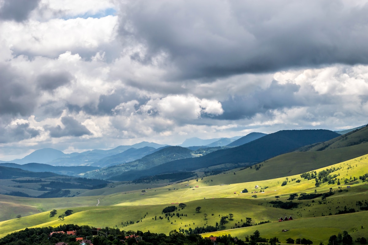 Green meadows and hills of Zlatibor mountain resort, Serbia