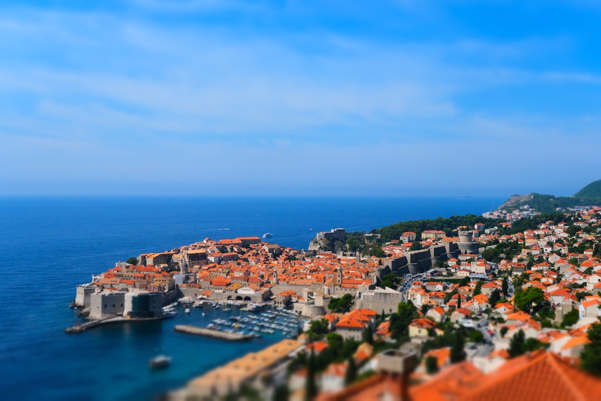 Aerial view of Dubrovnik old city on the Adriatic coast