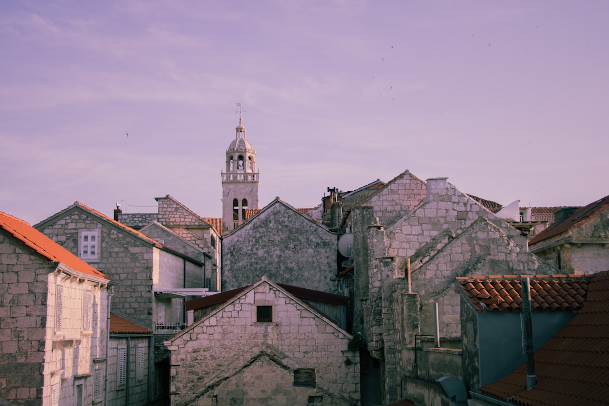 Clock tower and buildings in Korčula, Dalmatia, Croatia