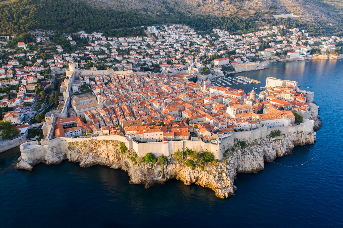 Aerial view of Dubrovnik old city on the Adriatic coast, Croatia