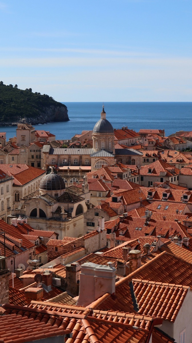 Red-roofed houses and sea wall of Dubrovnik old town, Croatia