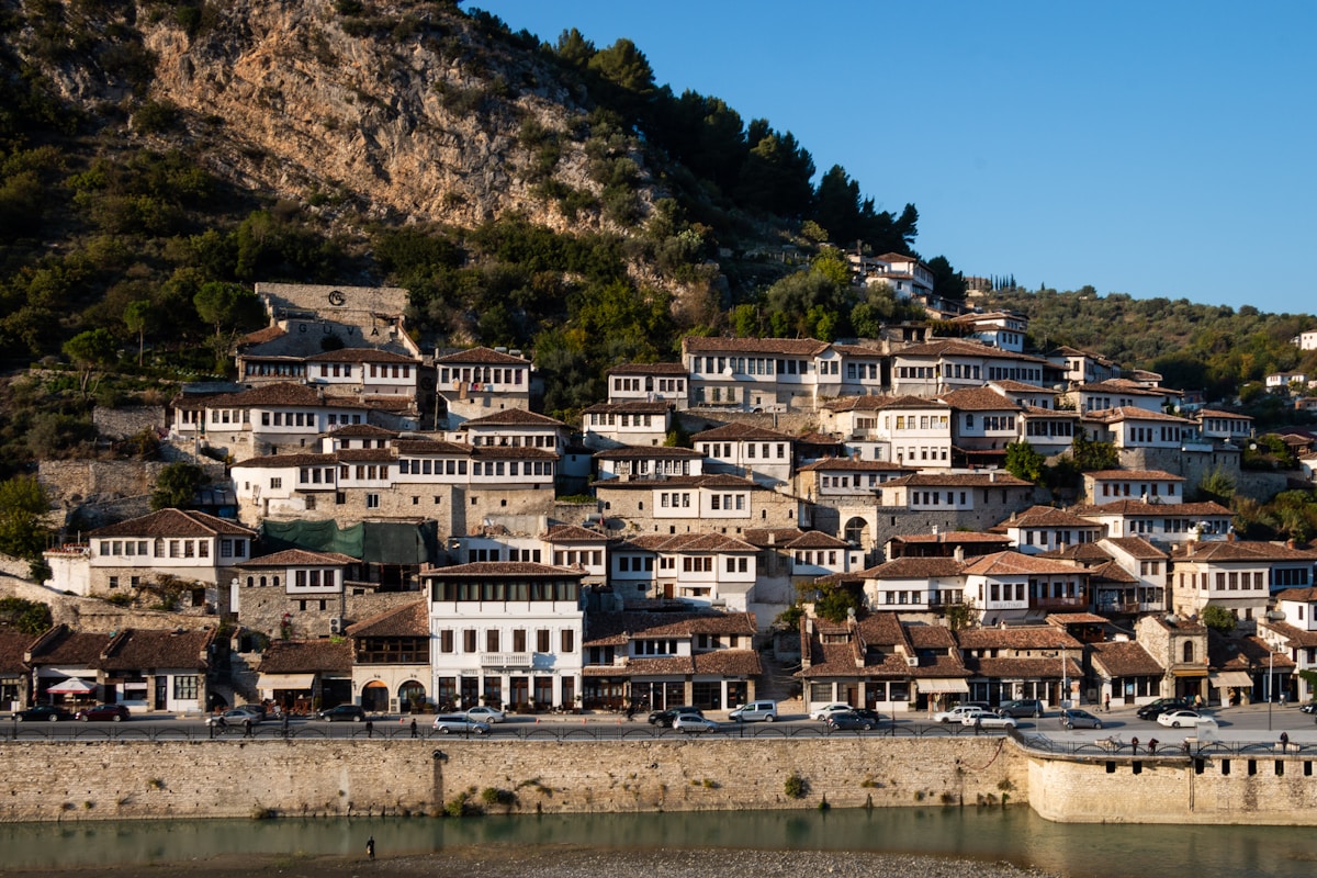 Berat Castle above the Osum River with the historic old town below, Albania