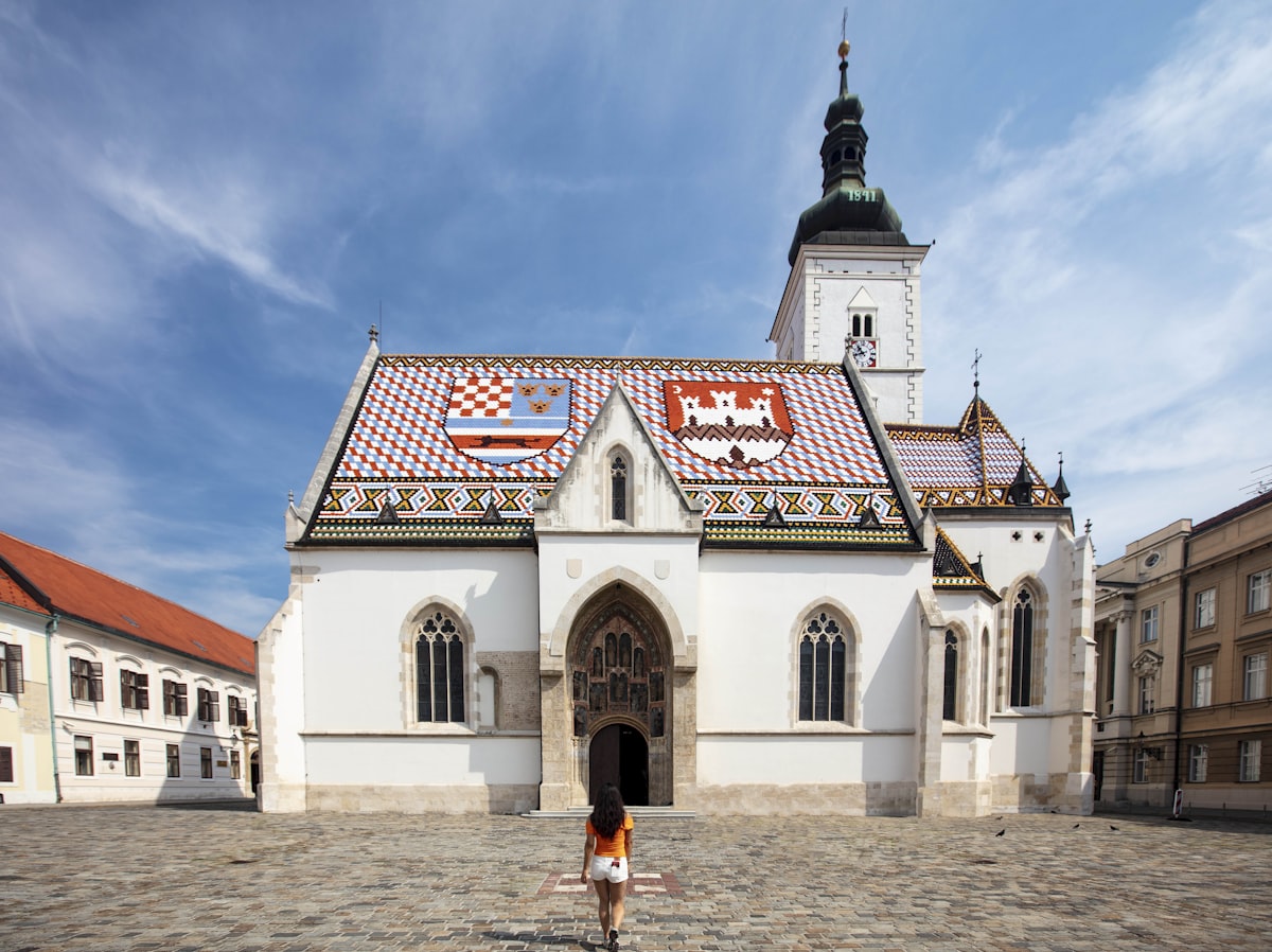 St. Mark's Church in Zagreb's Upper Town with its distinctive tiled roof showing Croatian coats of arms