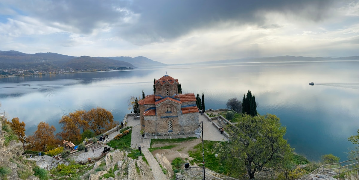 Church of St John at Kaneo overlooking Lake Ohrid, North Macedonia