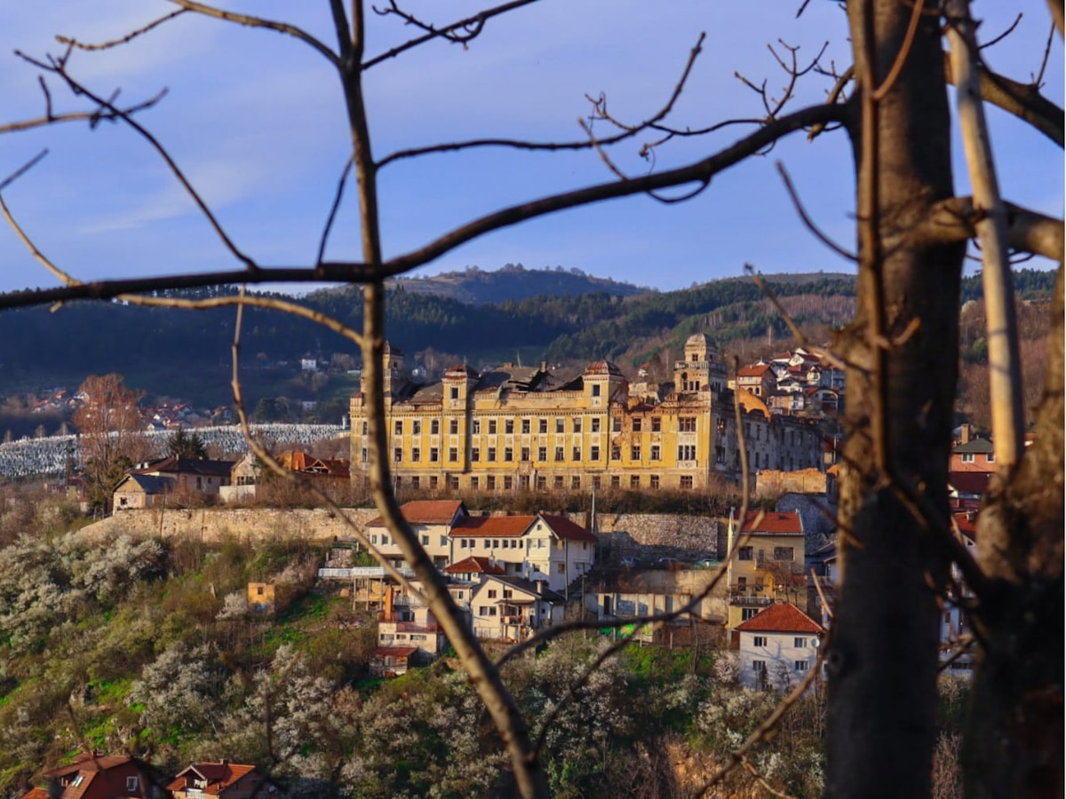 View of Sarajevo with old town and hillside castle, Bosnia and Herzegovina