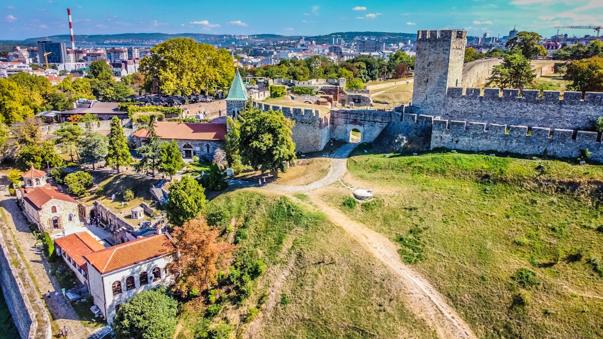 Aerial view of Belgrade with Kalemegdan Fortress, Serbia