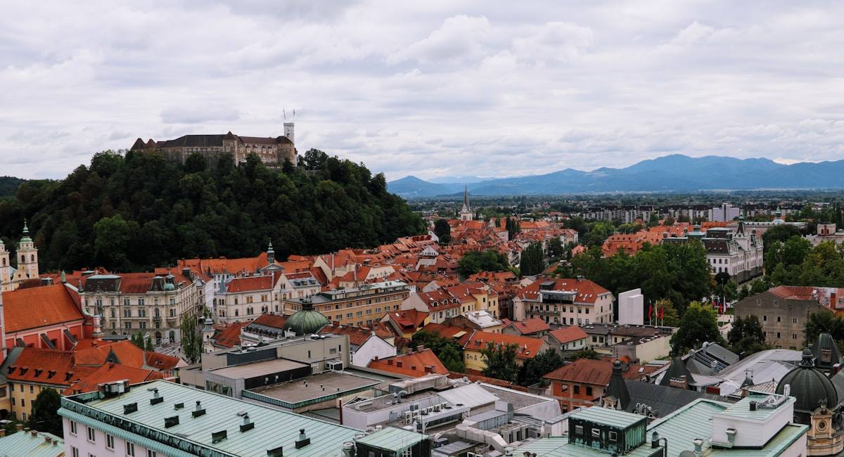 Aerial view of Ljubljana city centre, Slovenia
