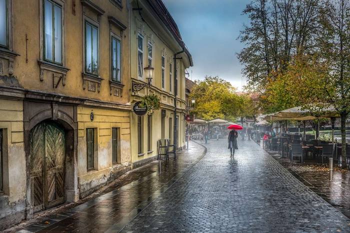 Street scene in Ljubljana city centre, Slovenia