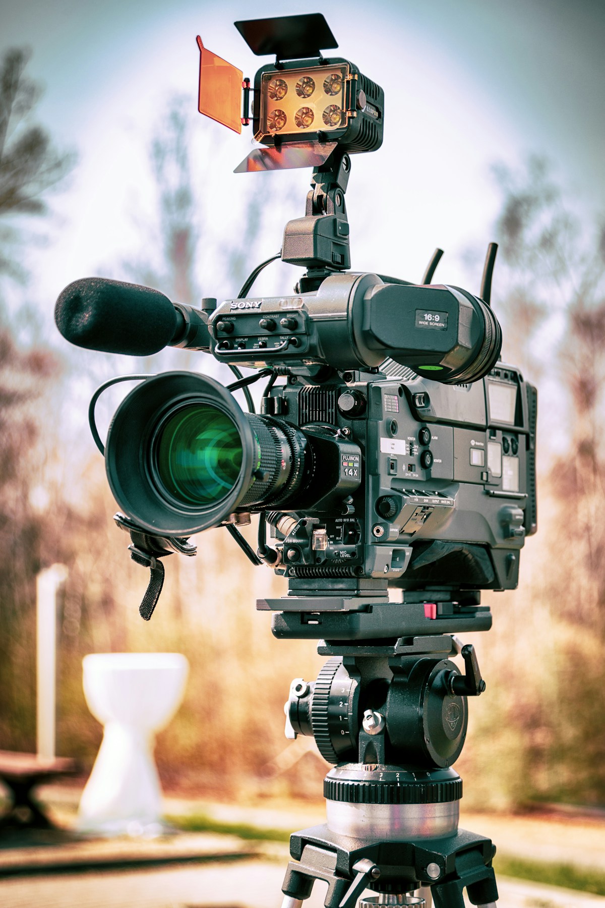 Professional video camera on a tripod - documentary film festival