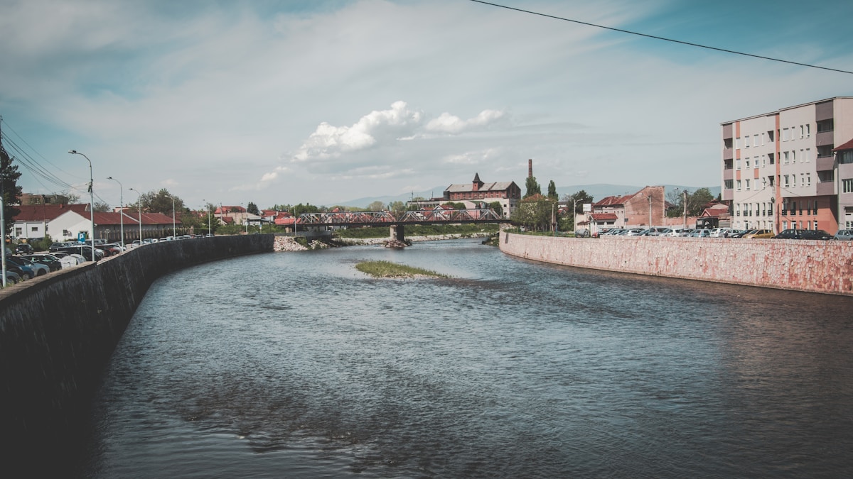River and buildings in Niš, Serbia