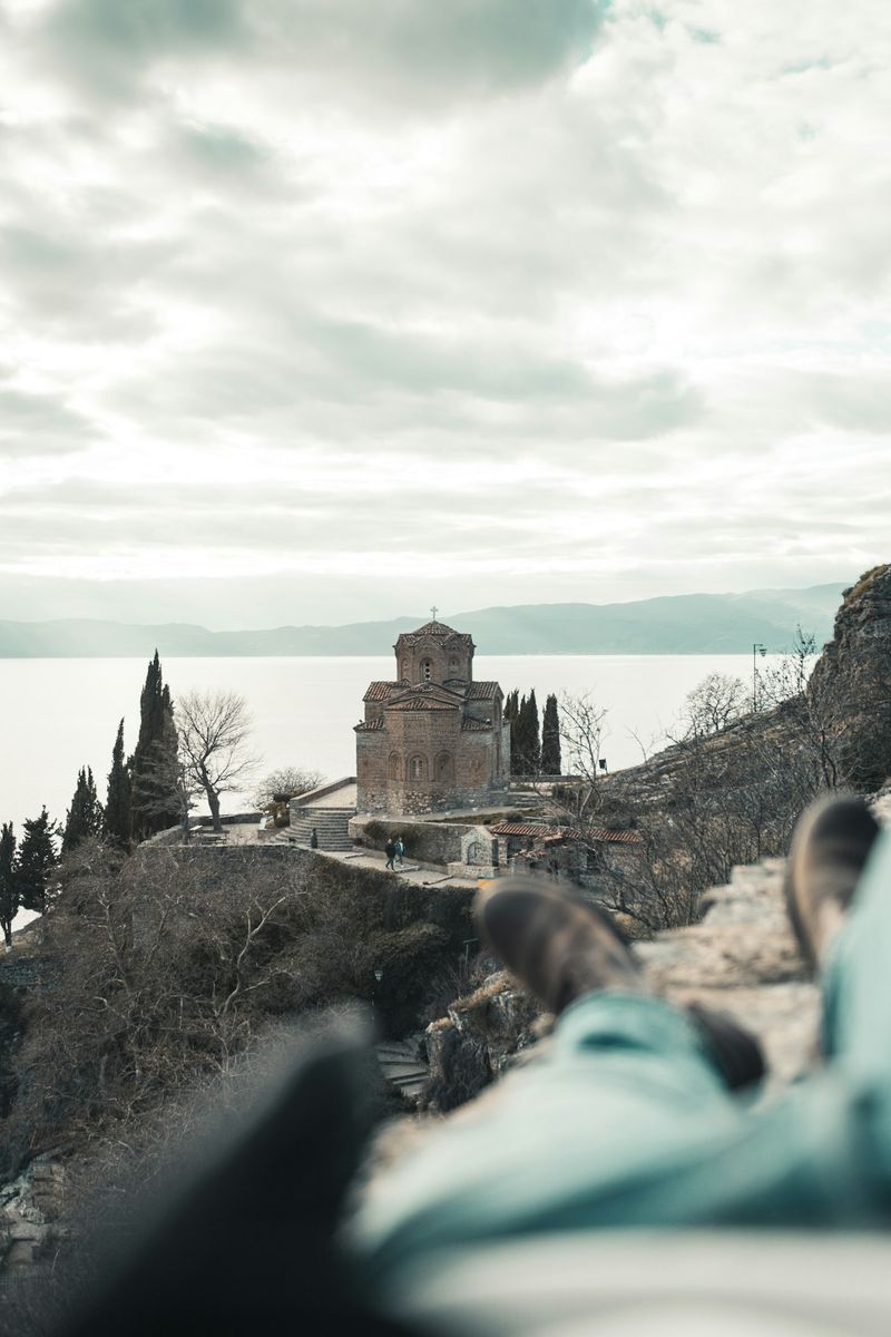 St John at Kaneo Church on hillside path in Ohrid, North Macedonia