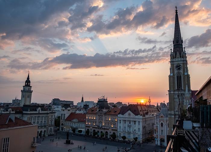 Sunset over the city of Novi Sad, Serbia