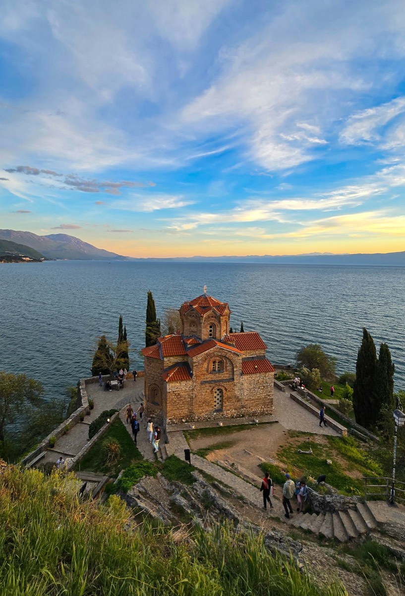 Scenic view of St John at Kaneo Church overlooking Lake Ohrid, North Macedonia
