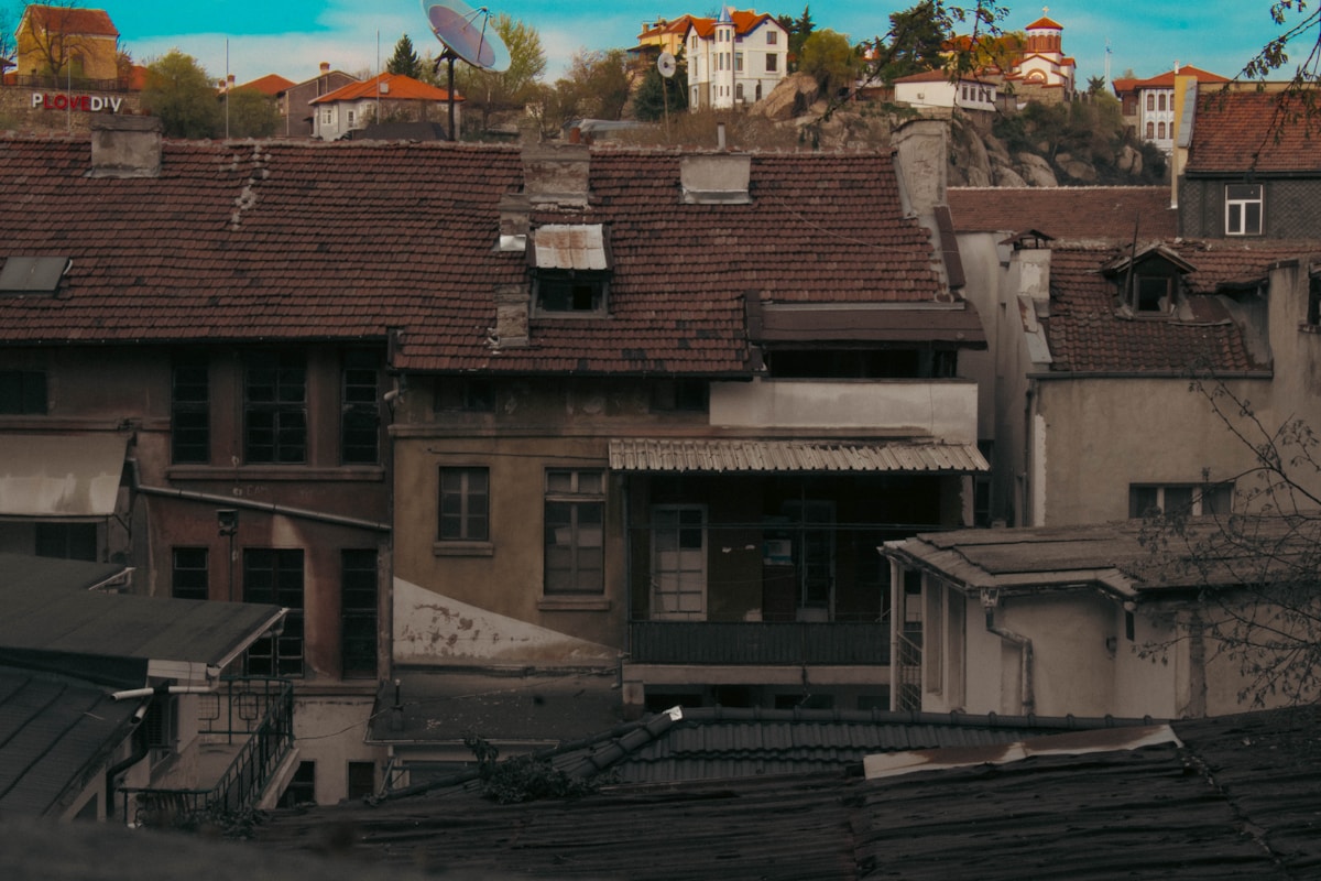 Tiled rooftops and hills of Plovdiv old town, Bulgaria