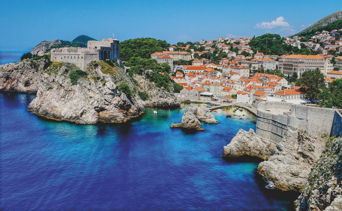 Dubrovnik old town and city walls above the Adriatic, Croatia