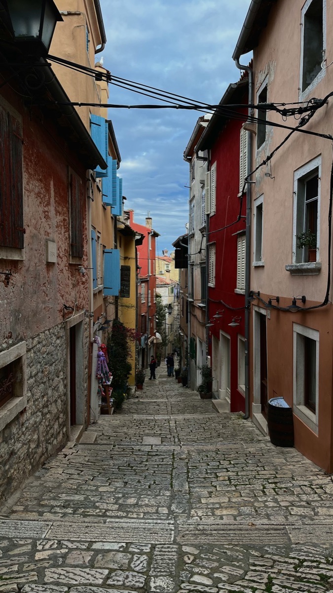 Cobblestone street in Rovinj old town, Istria, Croatia