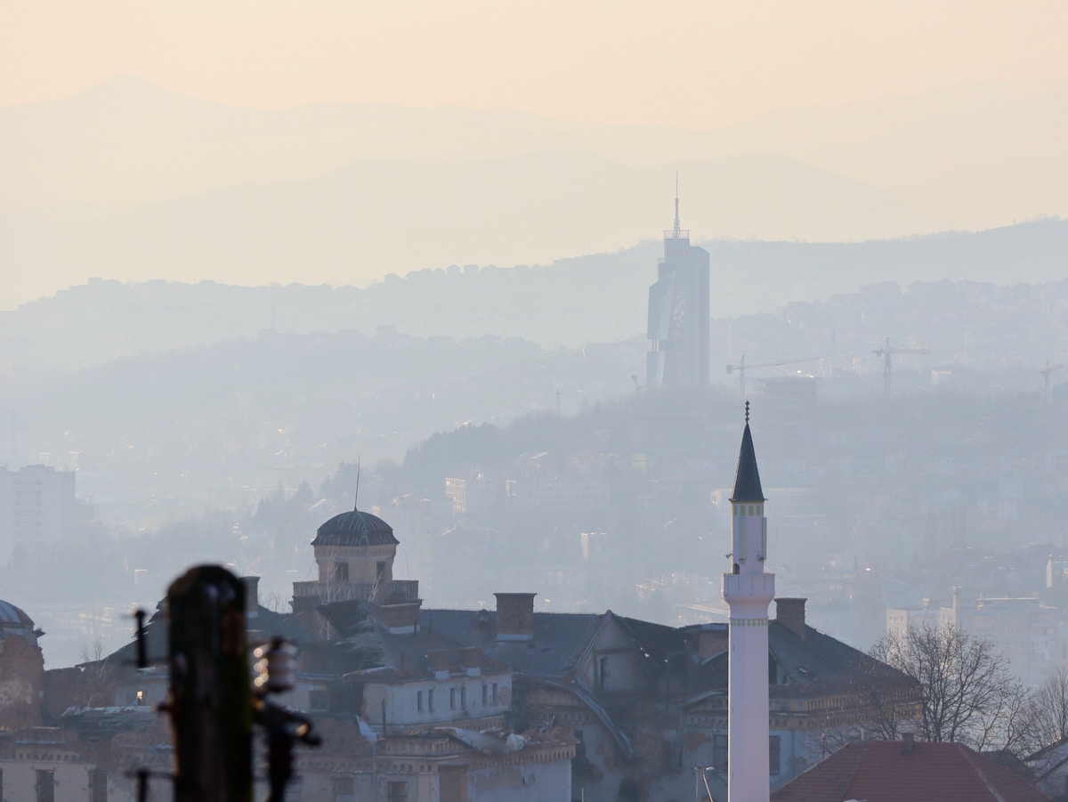 View of Sarajevo with clock tower, Bosnia and Herzegovina