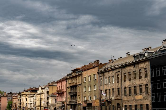 Row of old stone buildings in Sarajevo, Bosnia and Herzegovina