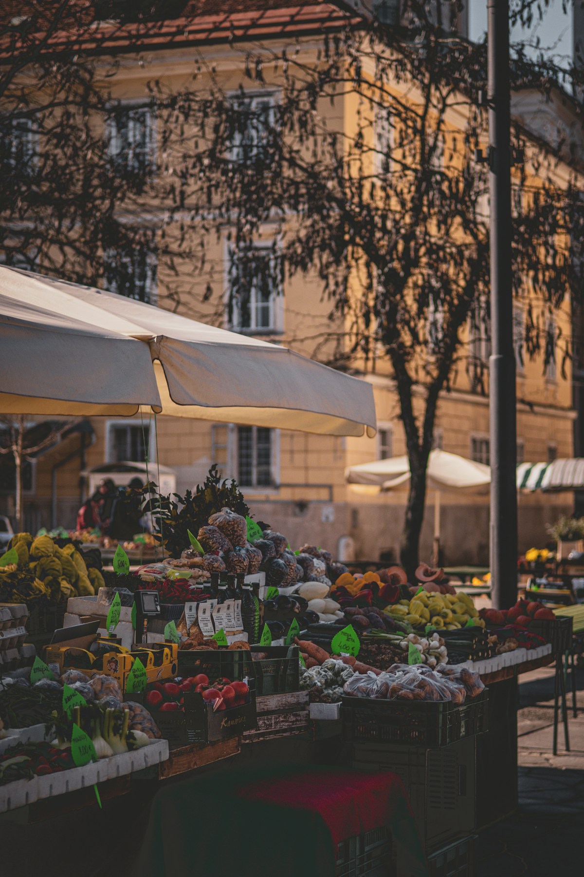 Outdoor market with fresh fruit and vegetables in Ljubljana, Slovenia