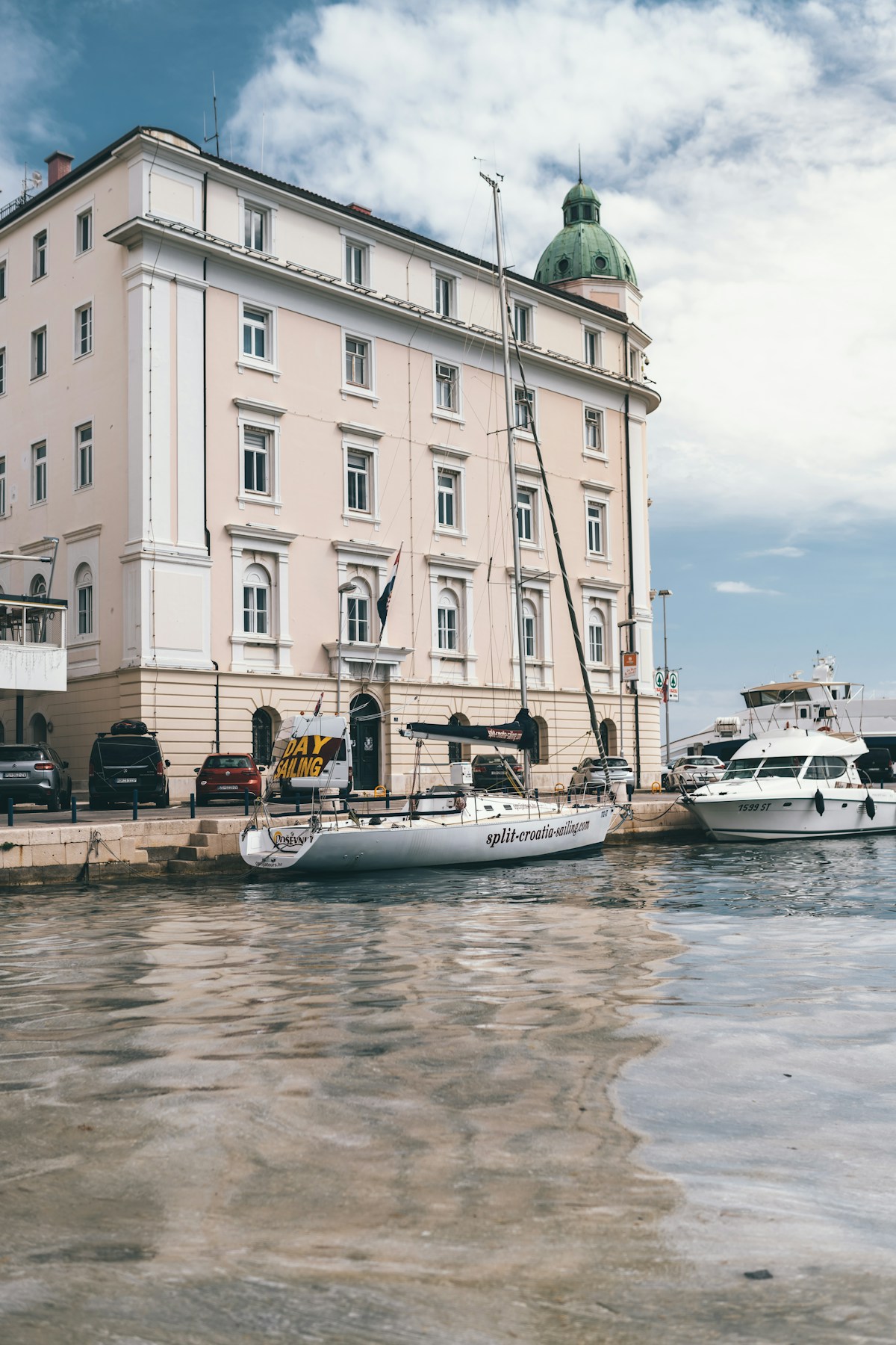 Boat moored near buildings in Split harbour, Croatia