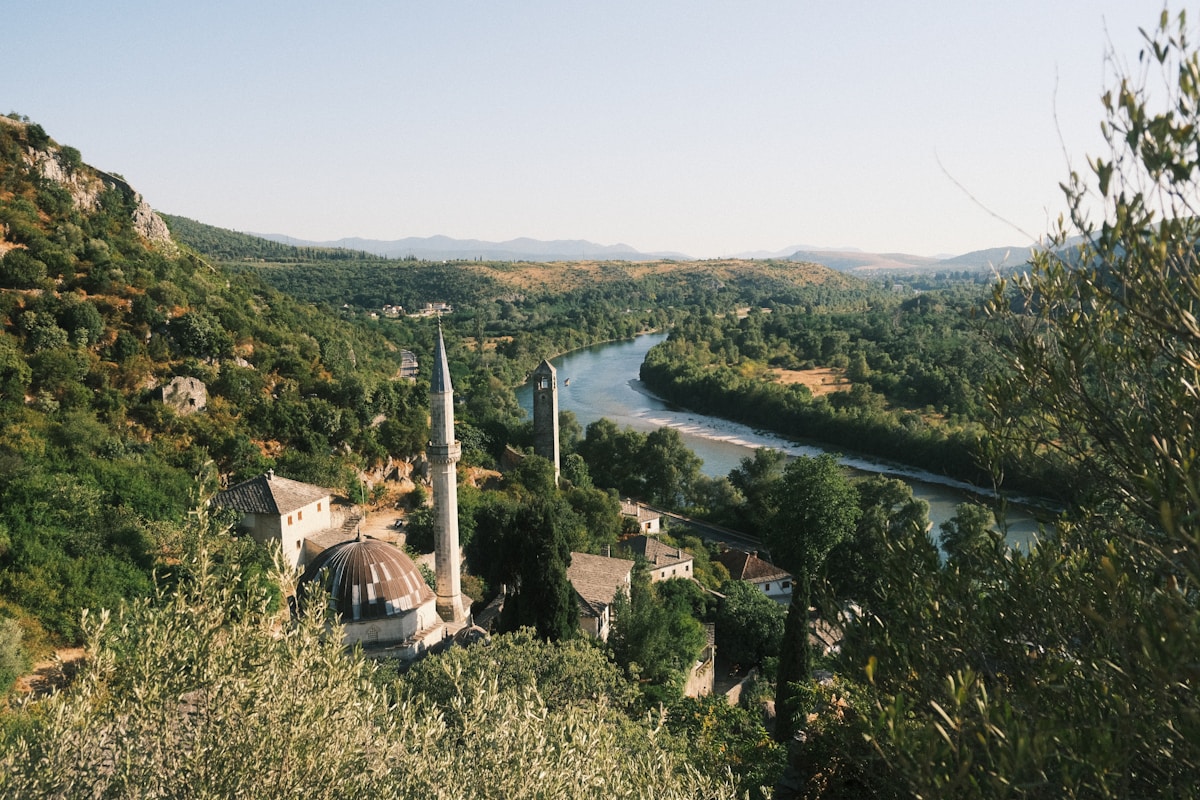 Neretva valley and mosque at Počitelj, Bosnia, near the Croatia border crossing