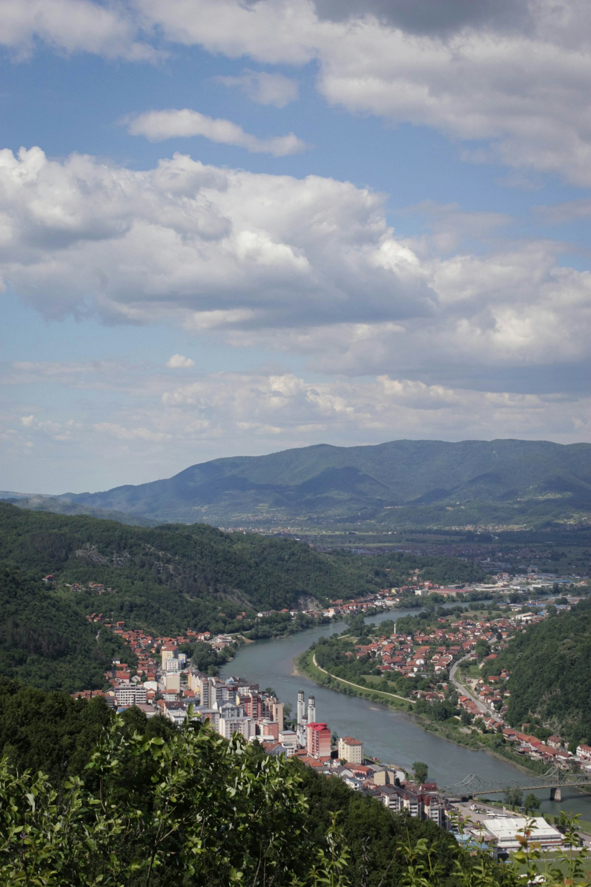 River valley with the town of Zvornik on the Bosnia-Serbia border