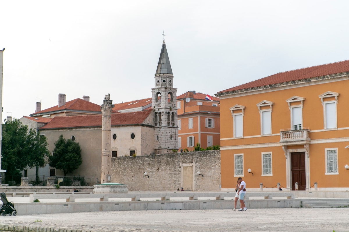 Clock tower and buildings in Zadar old town, Croatia