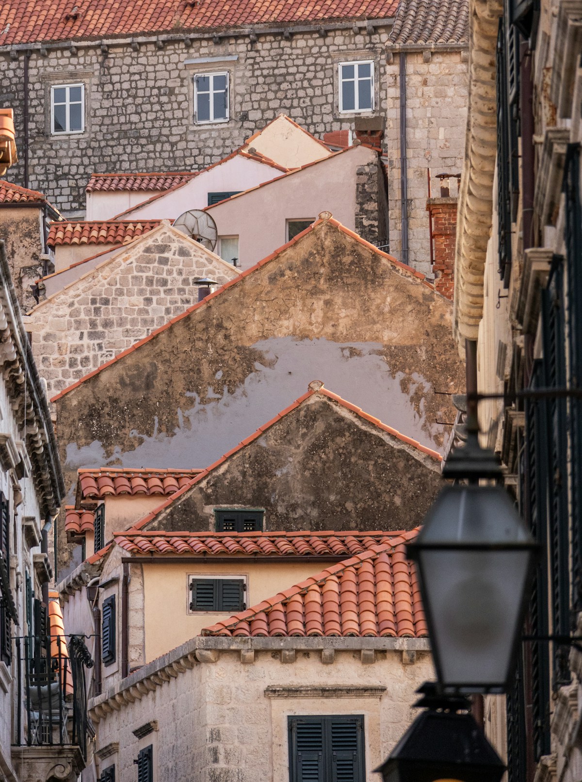 Zagreb city view from Gornji Grad with Donji Grad rooftops and cathedral spires